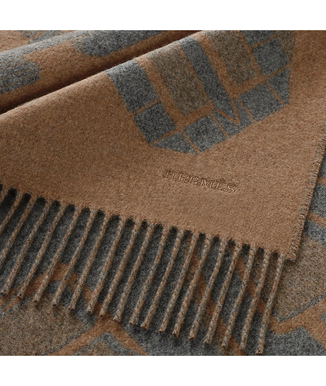 HERMES Коричневый кашемировый шарф, фото 2