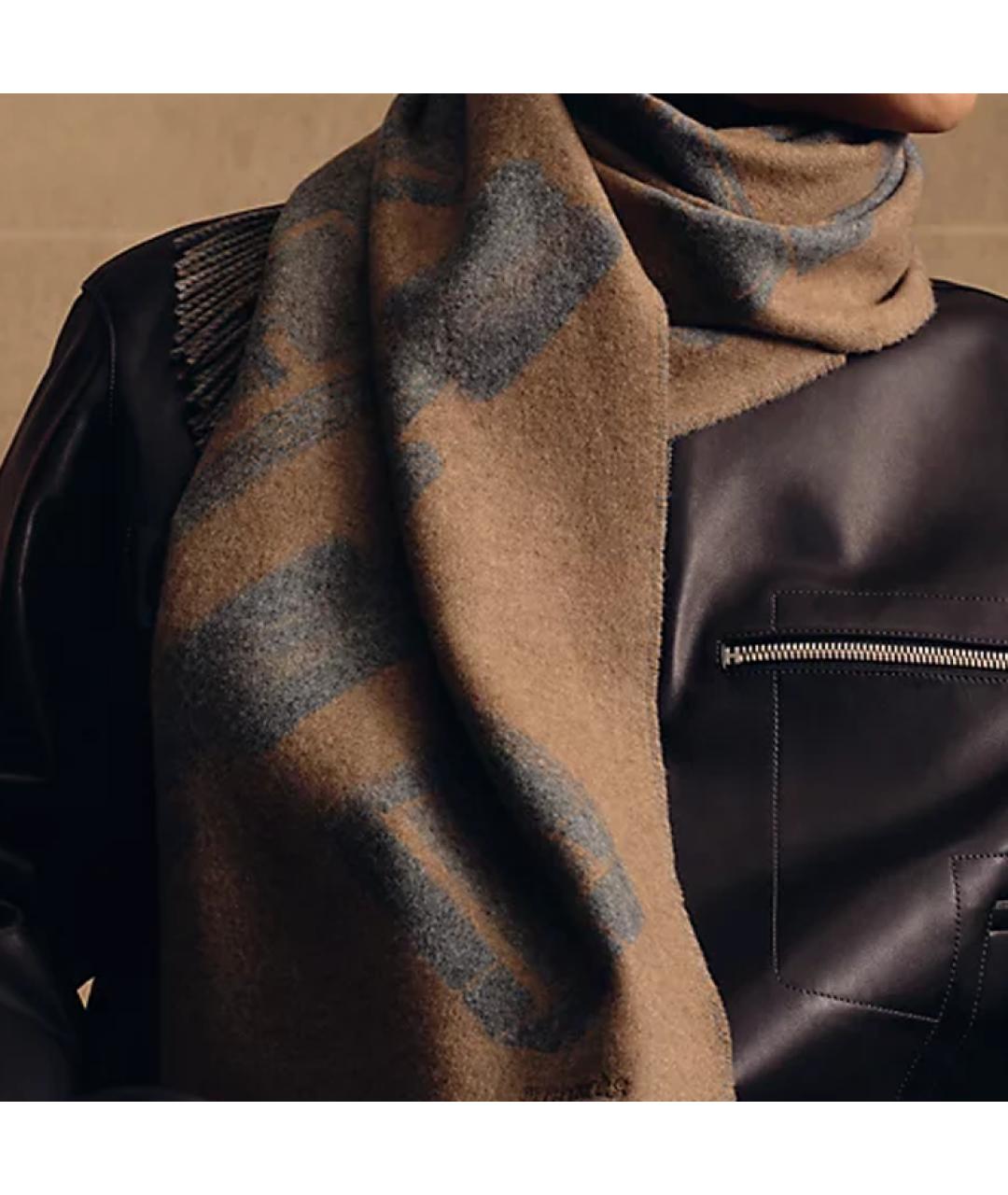 HERMES Коричневый кашемировый шарф, фото 3