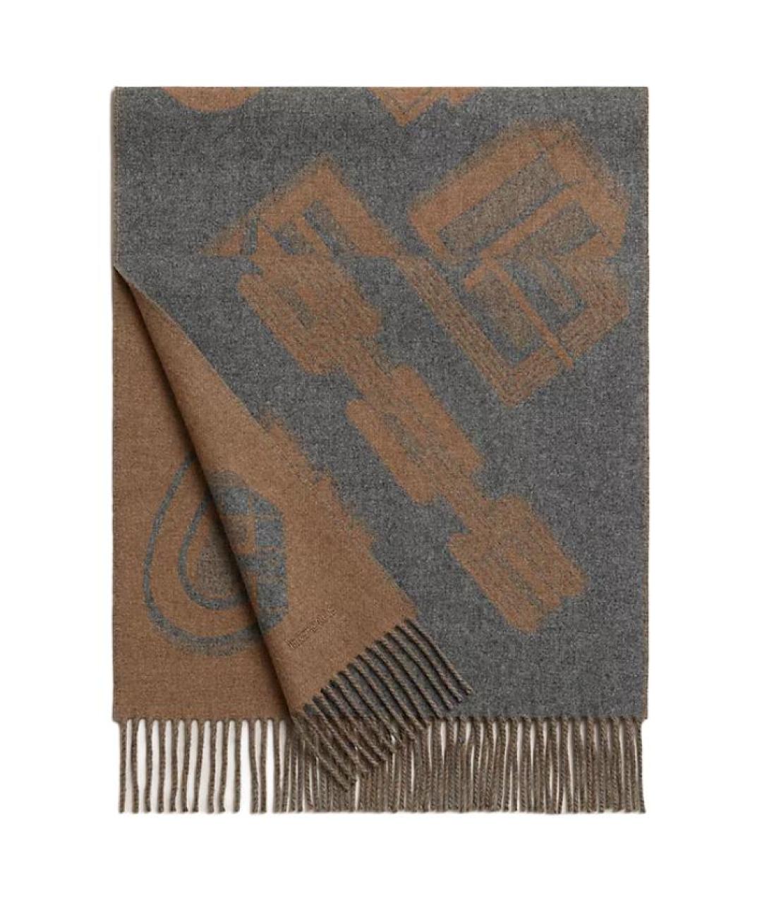 HERMES Коричневый кашемировый шарф, фото 1