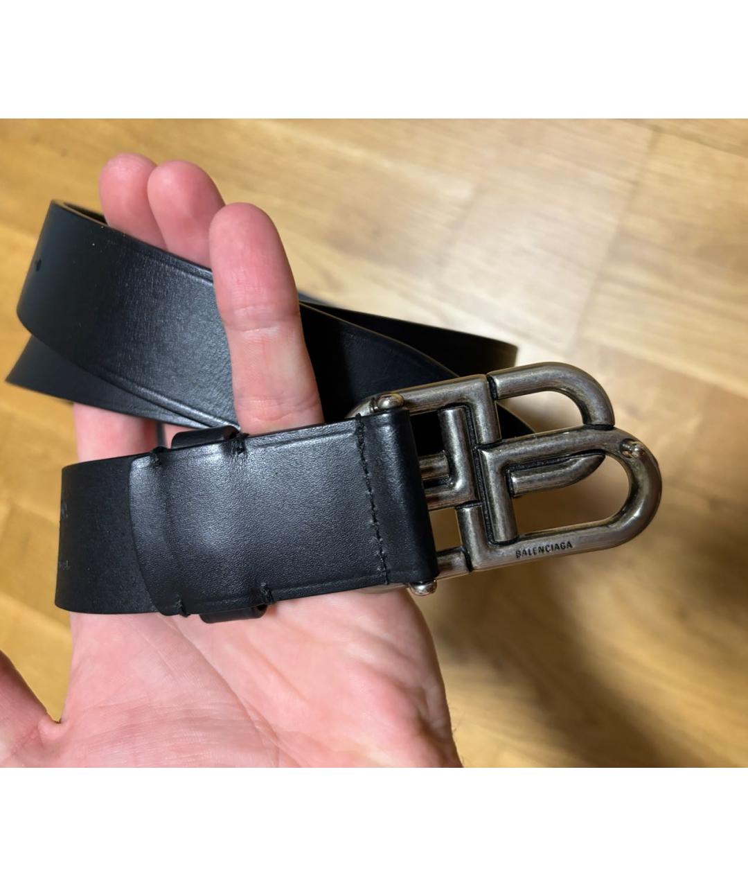 BALENCIAGA Черный кожаный ремень, фото 5