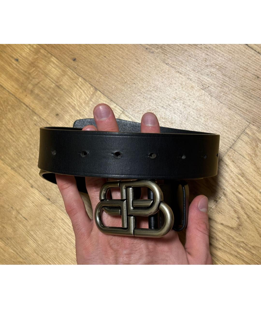 BALENCIAGA Черный кожаный ремень, фото 4