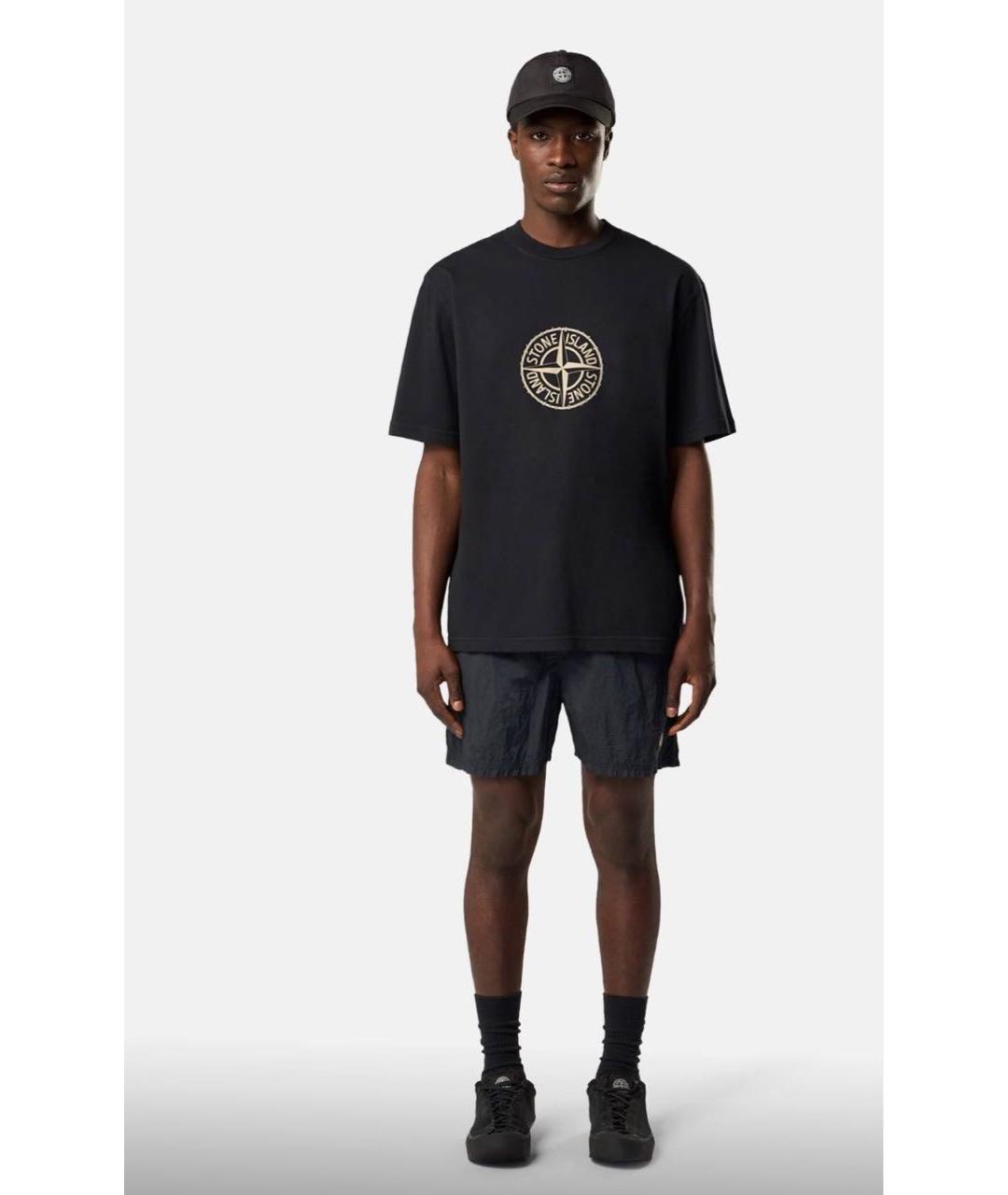 STONE ISLAND Черная хлопковая футболка, фото 3