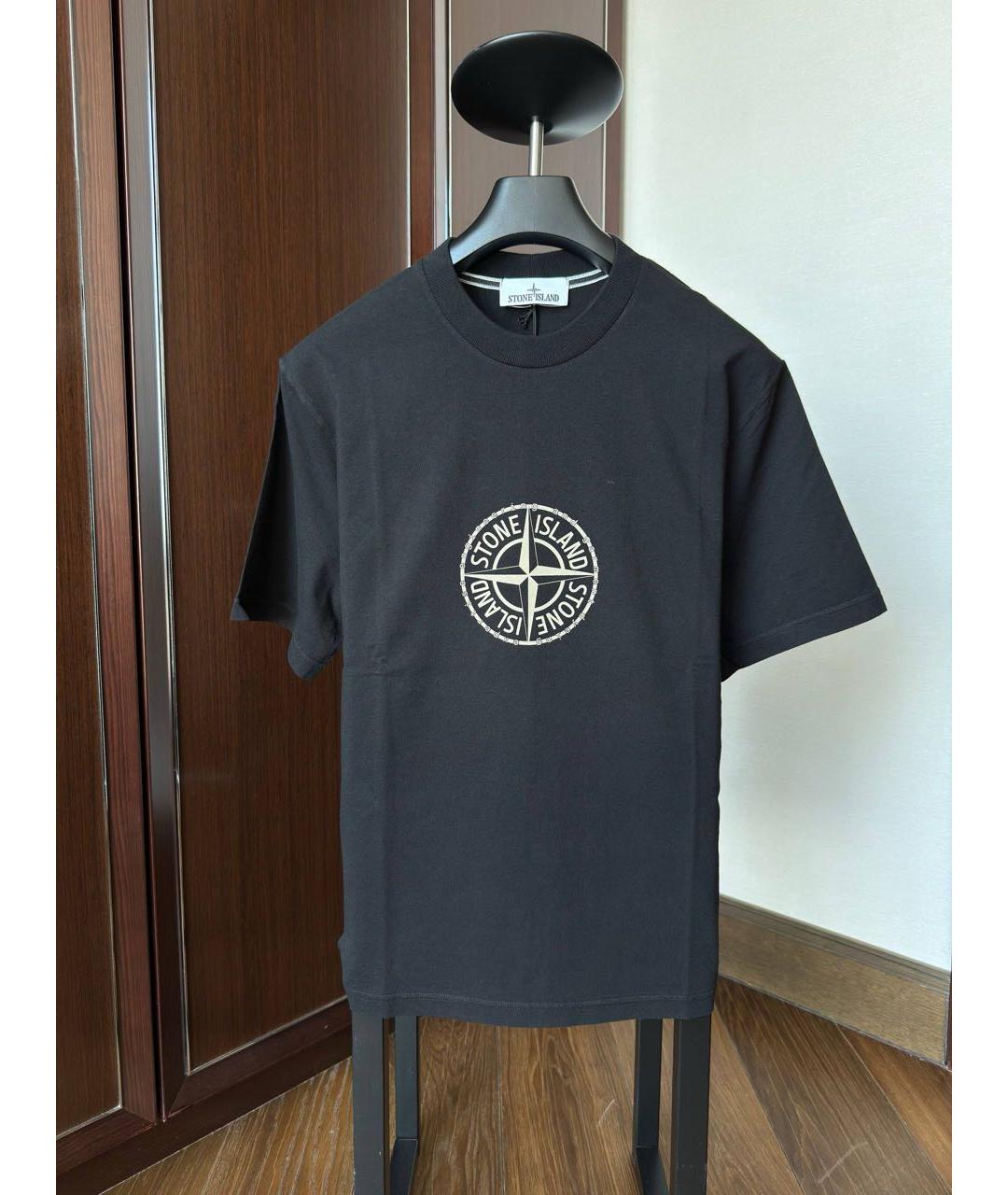 STONE ISLAND Черная хлопковая футболка, фото 4