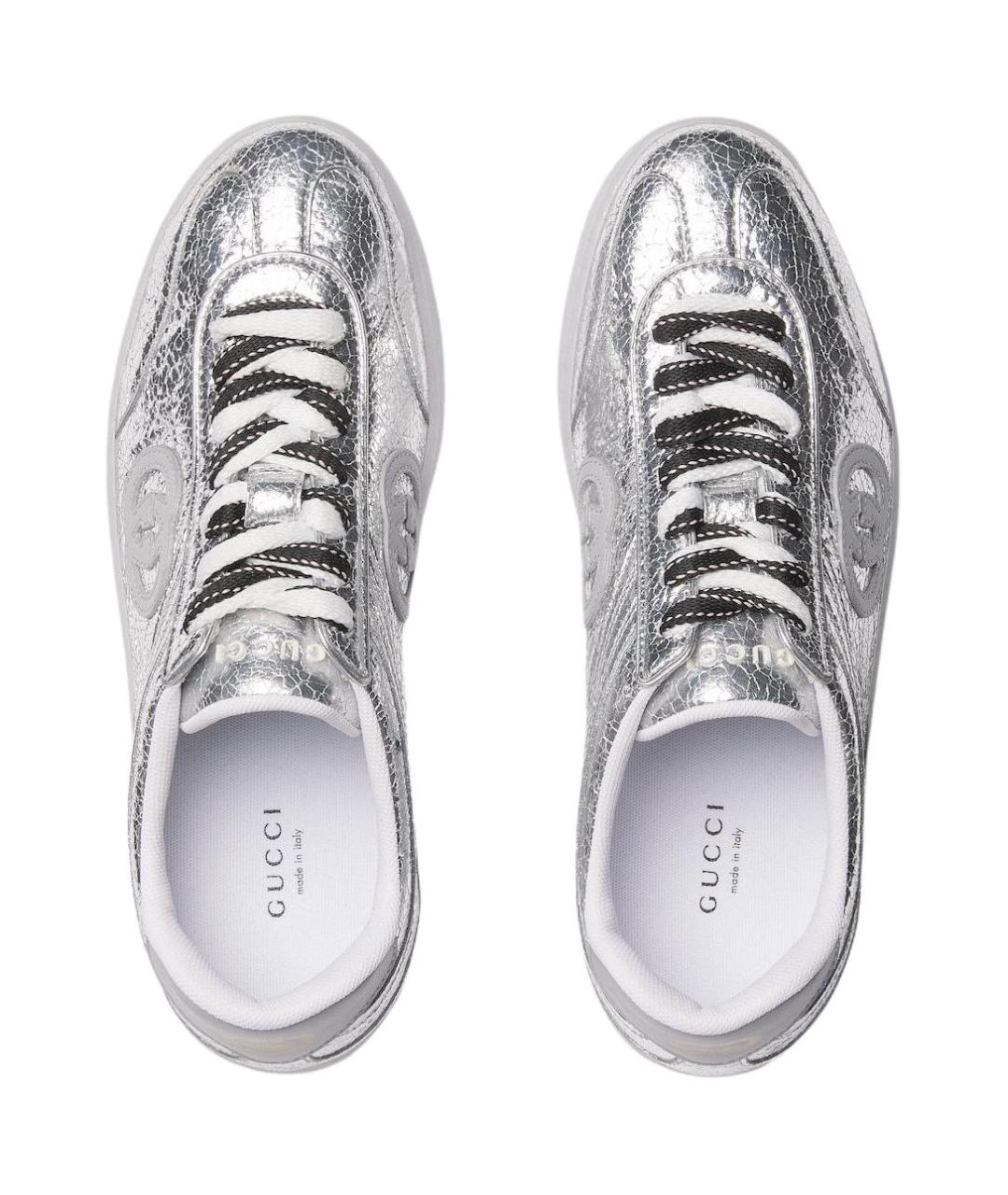 GUCCI Серебряные кожаные кеды, фото 4
