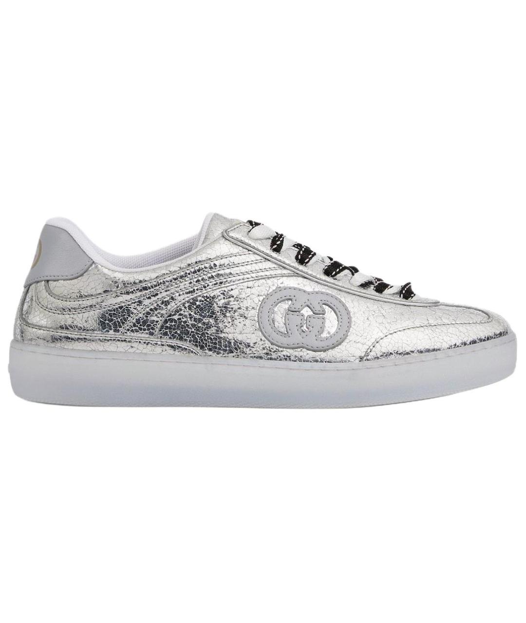 GUCCI Серебряные кожаные кеды, фото 1