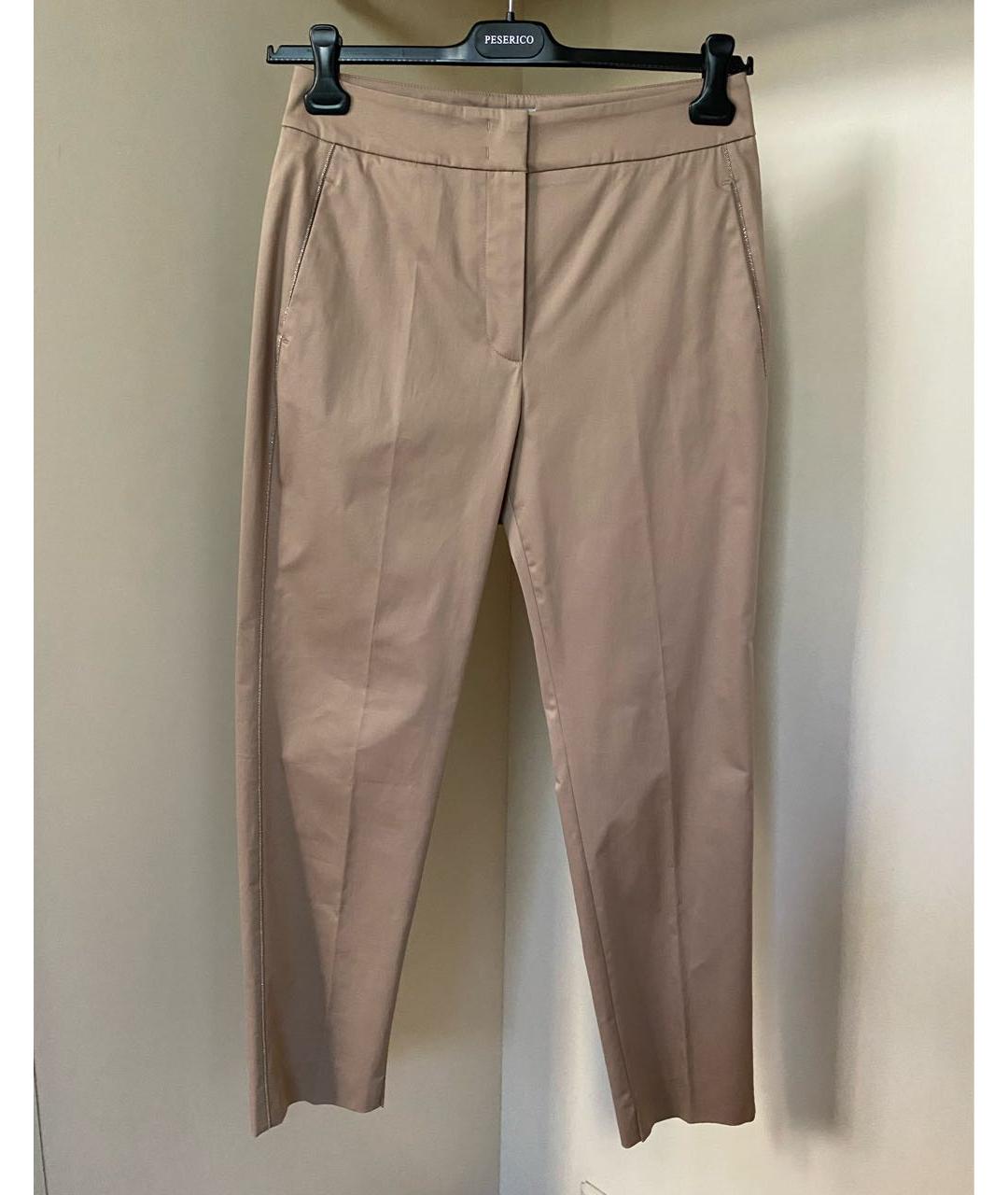 PESERICO Бежевые хлопко-эластановые прямые брюки, фото 5