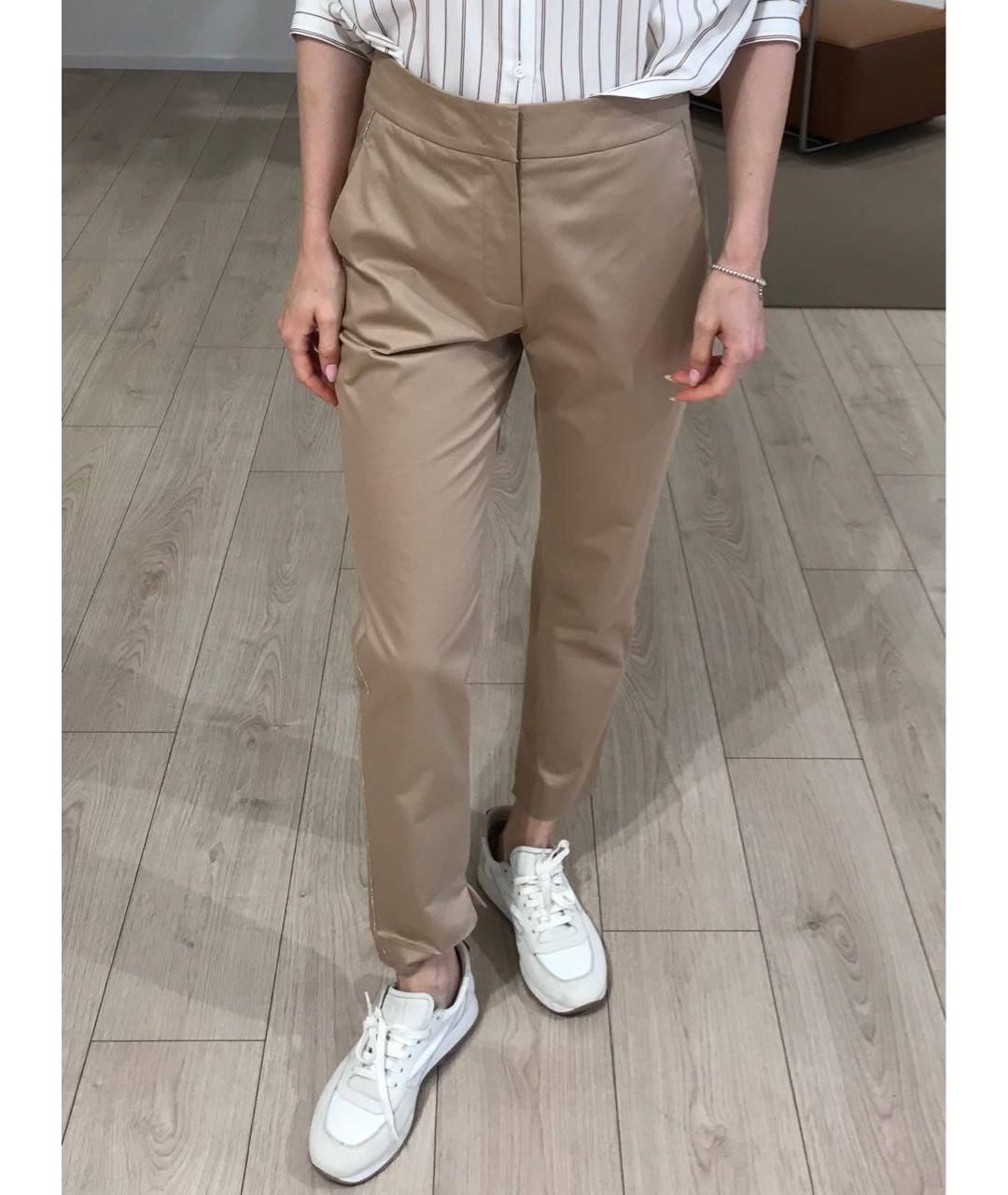 PESERICO Бежевые хлопко-эластановые прямые брюки, фото 2