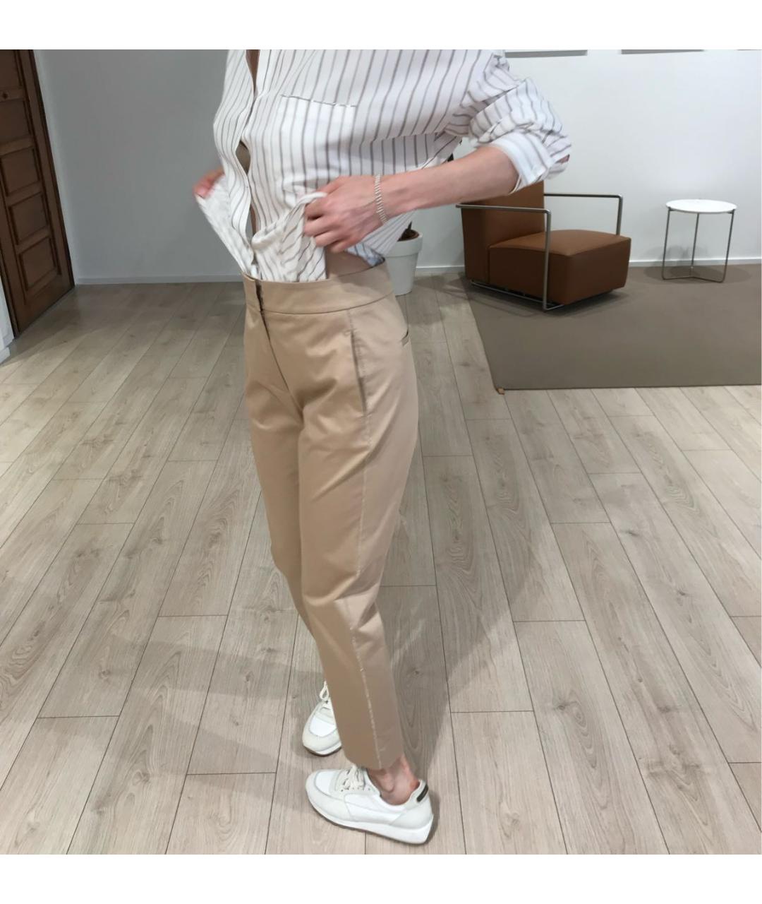 PESERICO Бежевые хлопко-эластановые прямые брюки, фото 3