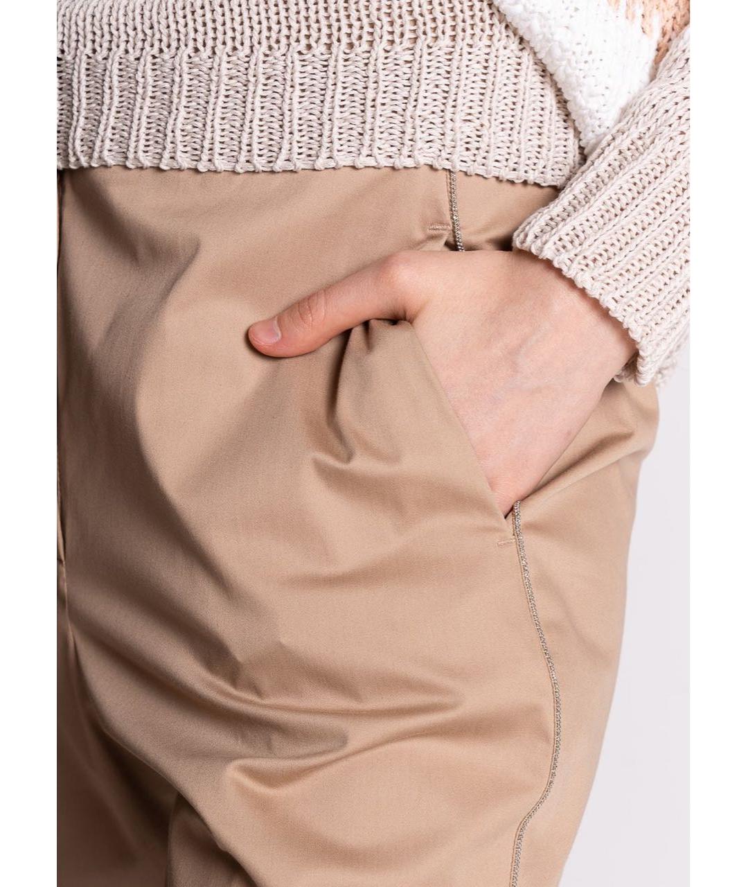 PESERICO Бежевые хлопко-эластановые прямые брюки, фото 4