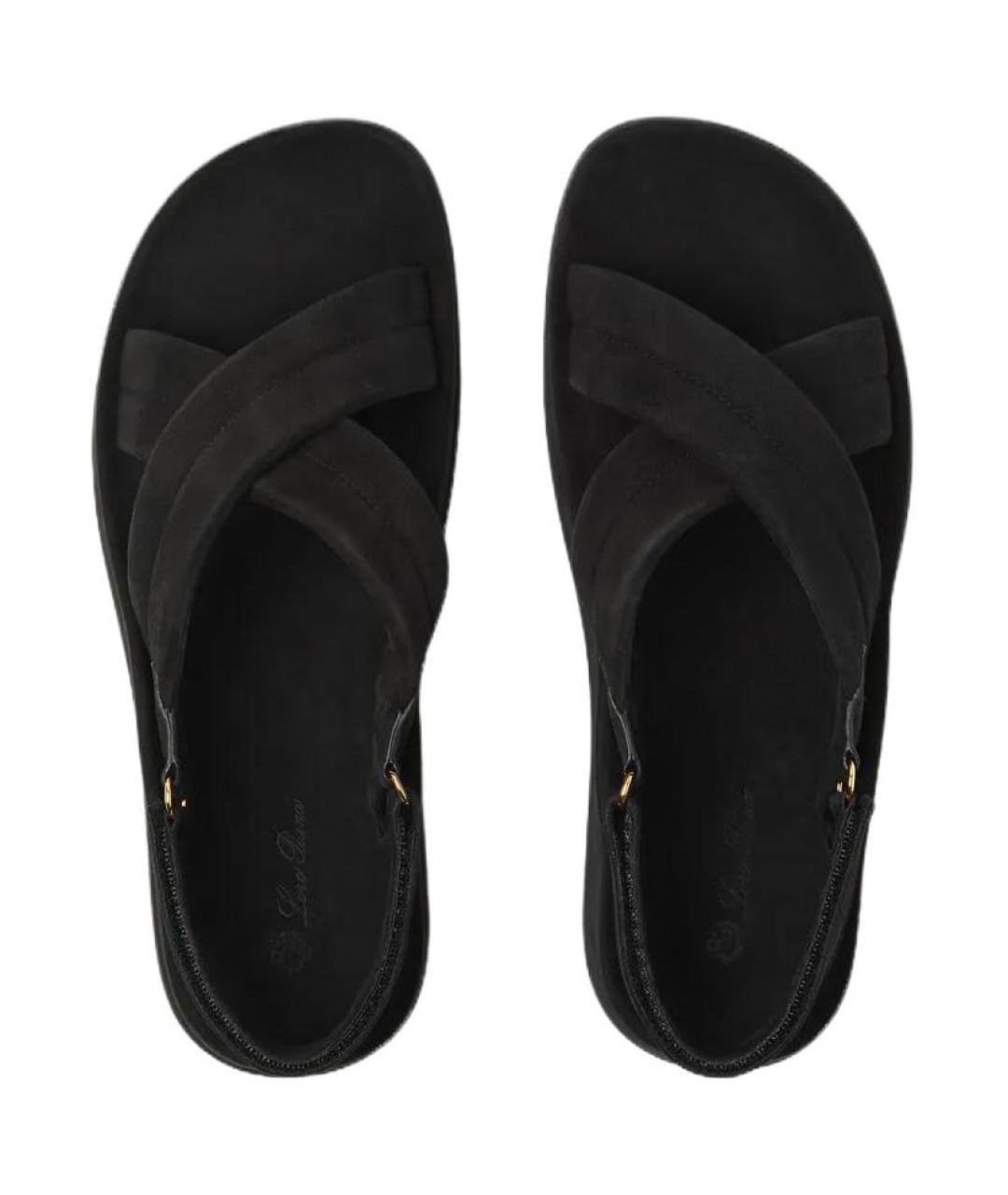 LORO PIANA Черные кожаные сандалии, фото 4