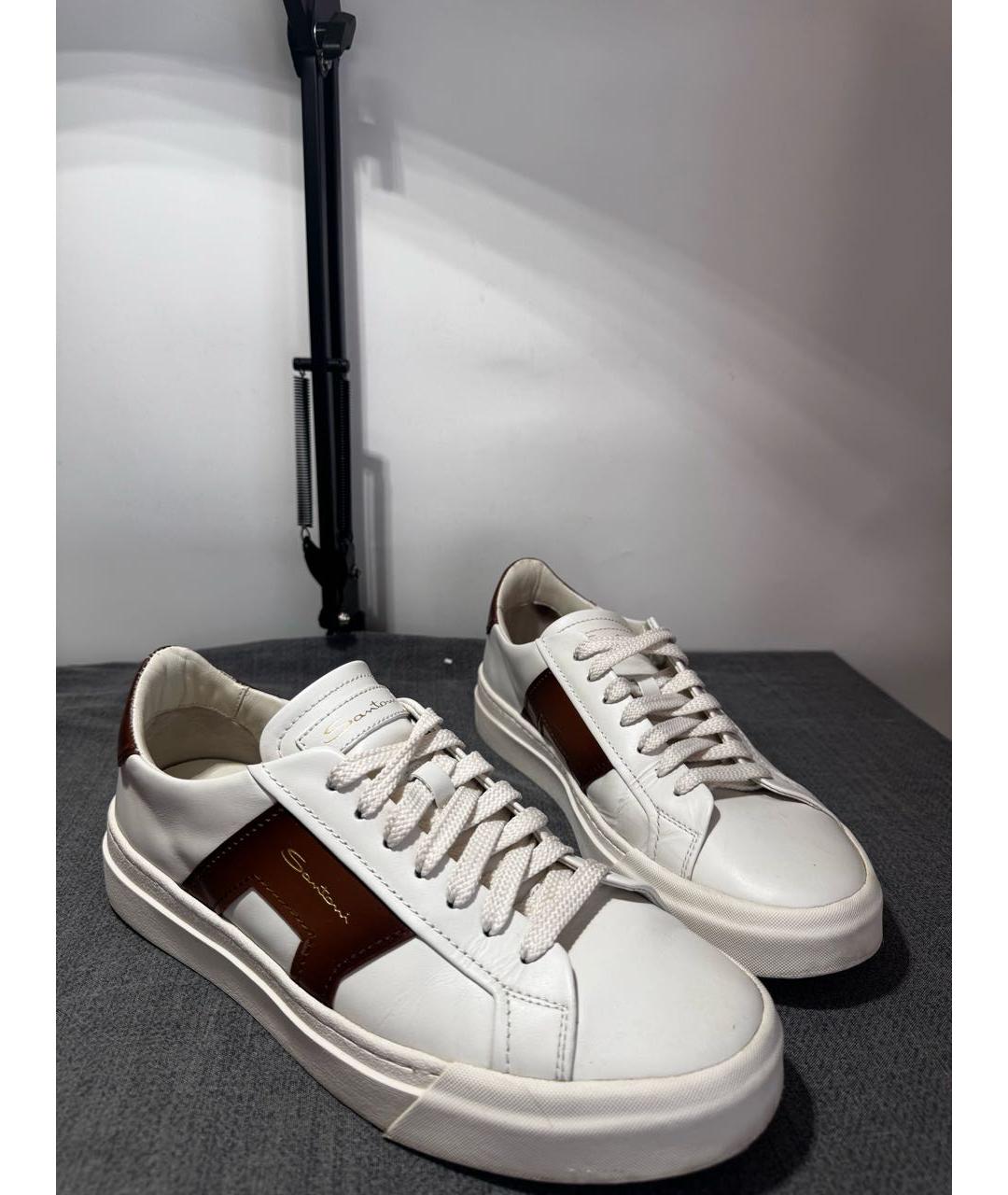 SANTONI Белые кожаные низкие кроссовки / кеды, фото 2