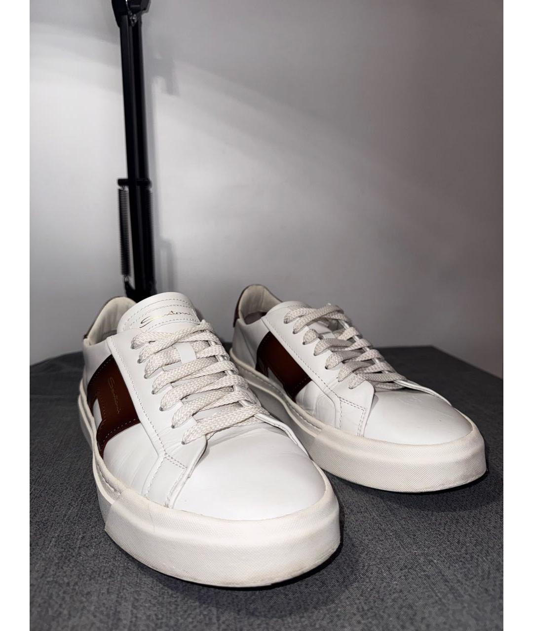 SANTONI Белые кожаные низкие кроссовки / кеды, фото 4