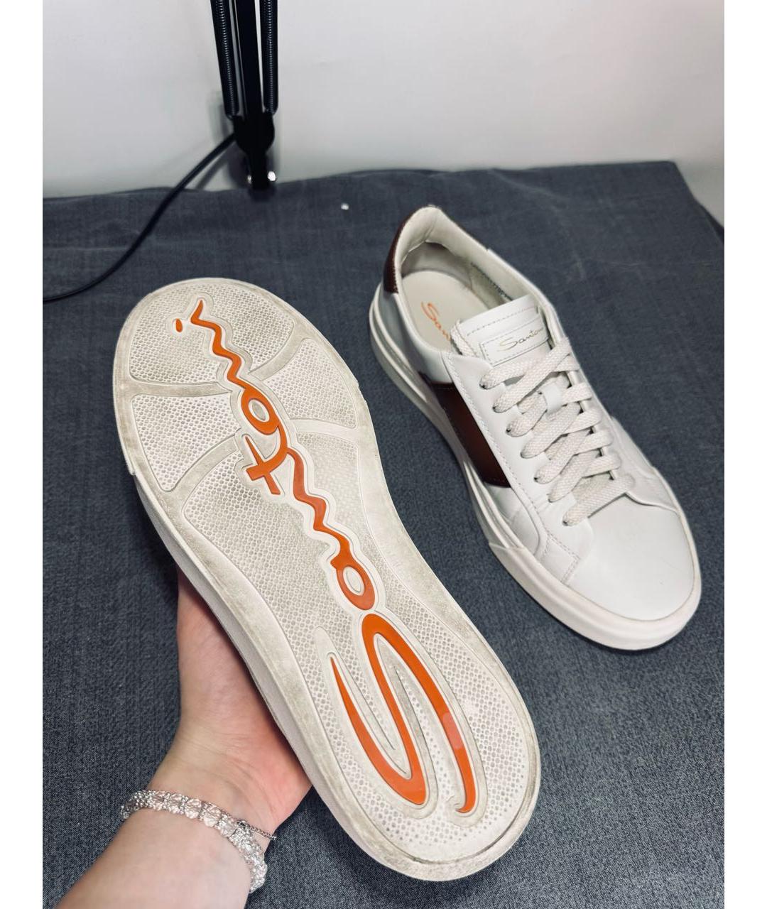 SANTONI Белые кожаные низкие кроссовки / кеды, фото 5