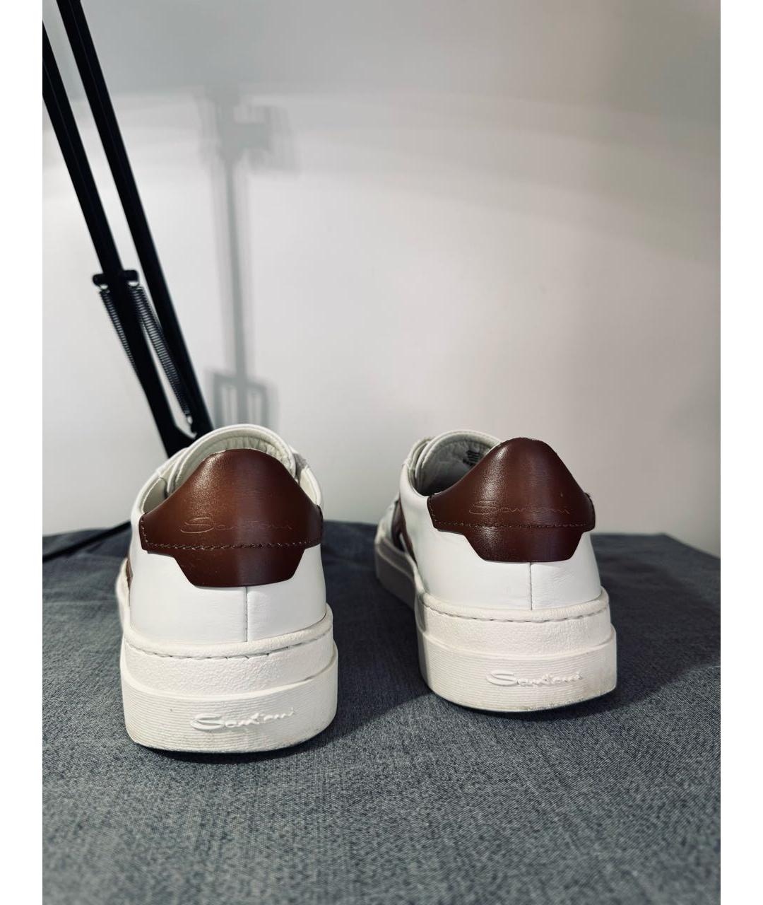 SANTONI Белые кожаные низкие кроссовки / кеды, фото 3