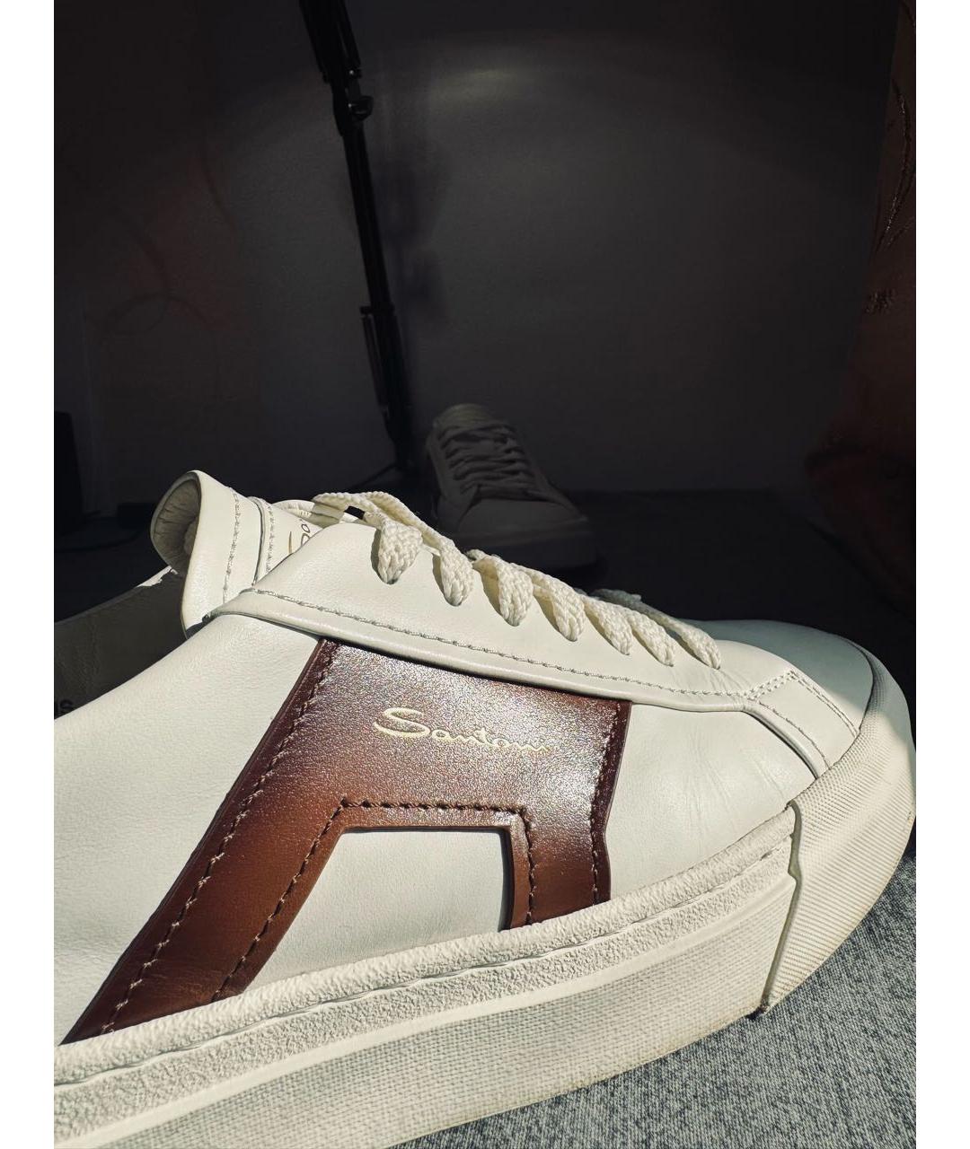 SANTONI Белые кожаные низкие кроссовки / кеды, фото 6