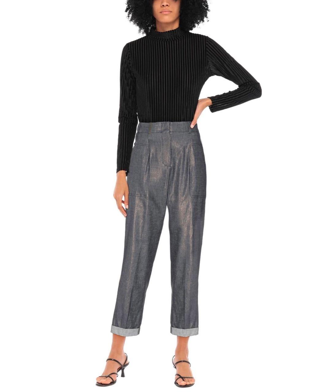 PESERICO Антрацитовые льняные прямые брюки, фото 2