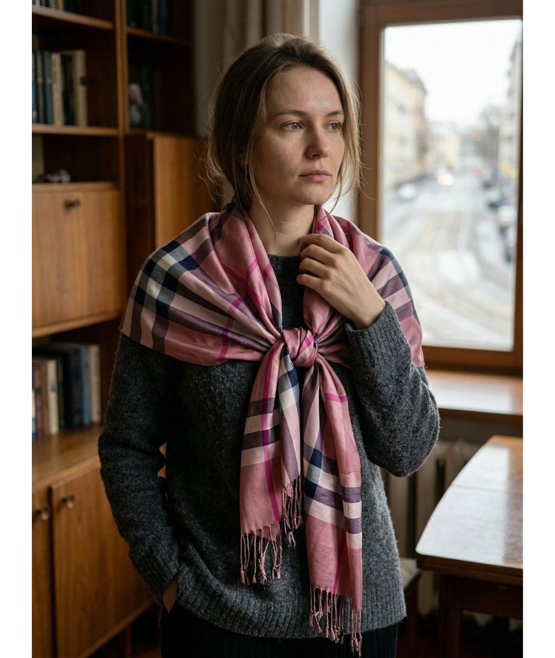 BURBERRY Розовый шарф, фото 4