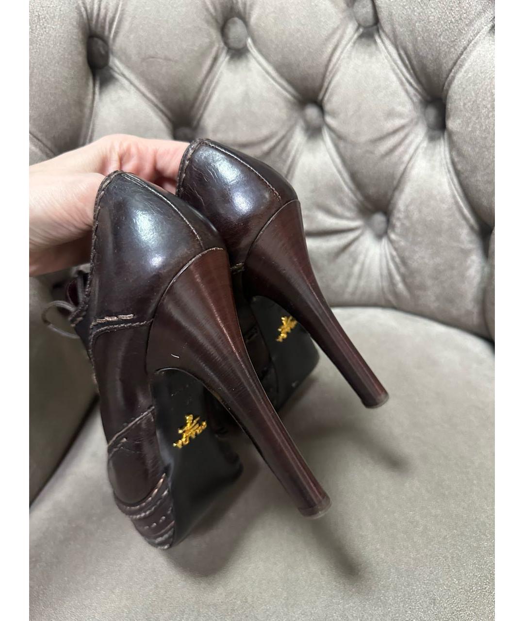 PRADA Бордовые кожаные ботильоны, фото 4