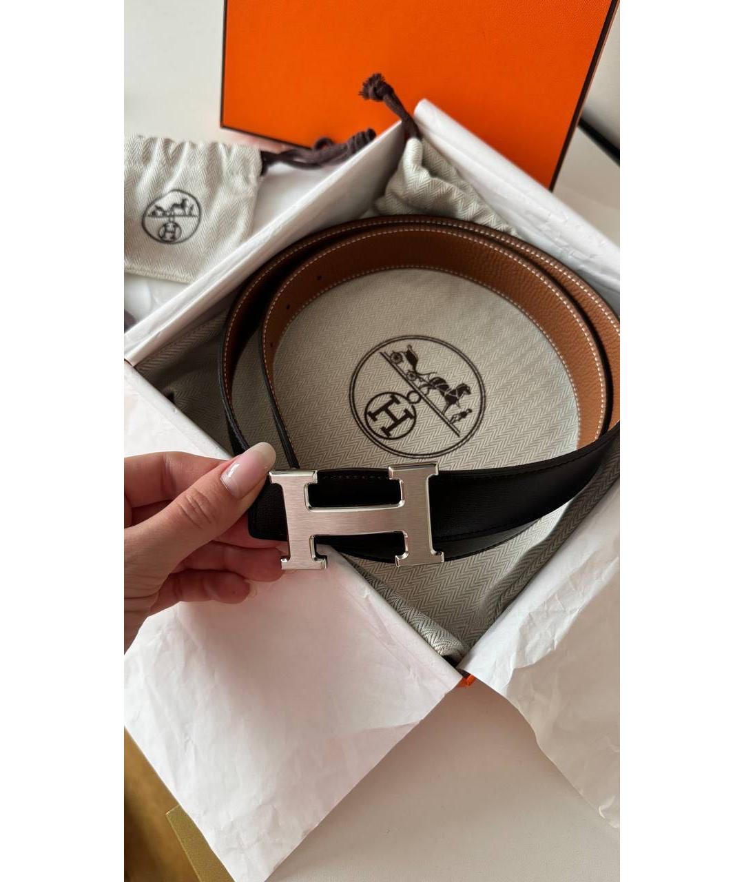 HERMES Черный кожаный ремень, фото 3