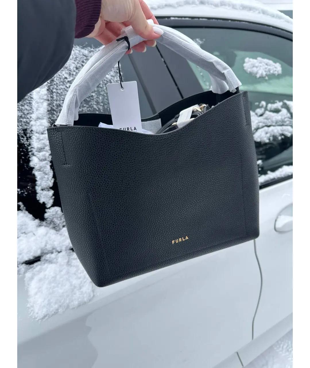 FURLA Черная кожаная сумка с короткими ручками, фото 5