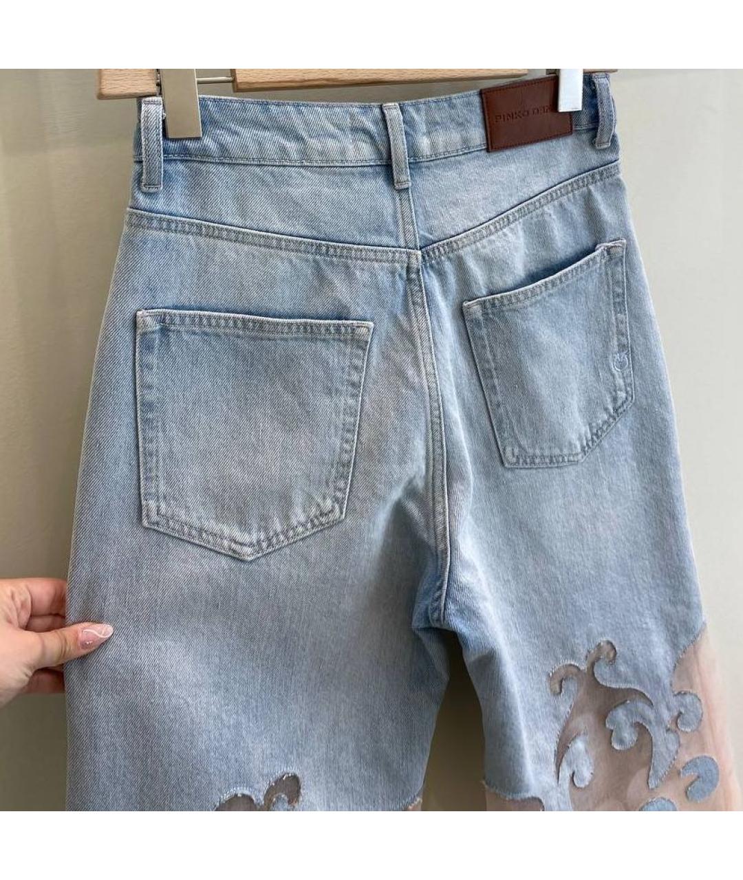 PINKO Голубые хлопко-полиэстеровые прямые джинсы, фото 3