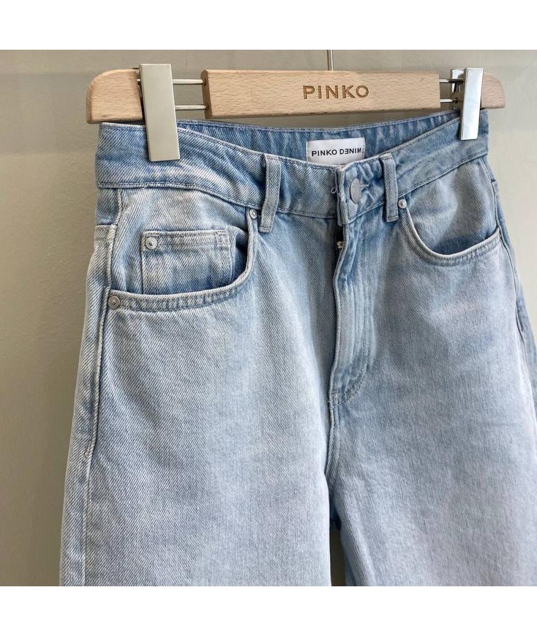PINKO Голубые хлопко-полиэстеровые прямые джинсы, фото 4