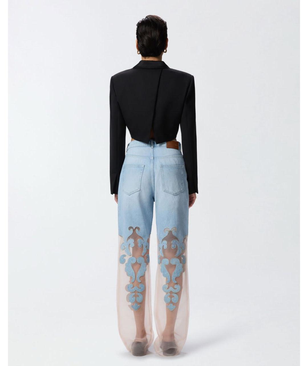 PINKO Голубые хлопко-полиэстеровые прямые джинсы, фото 6