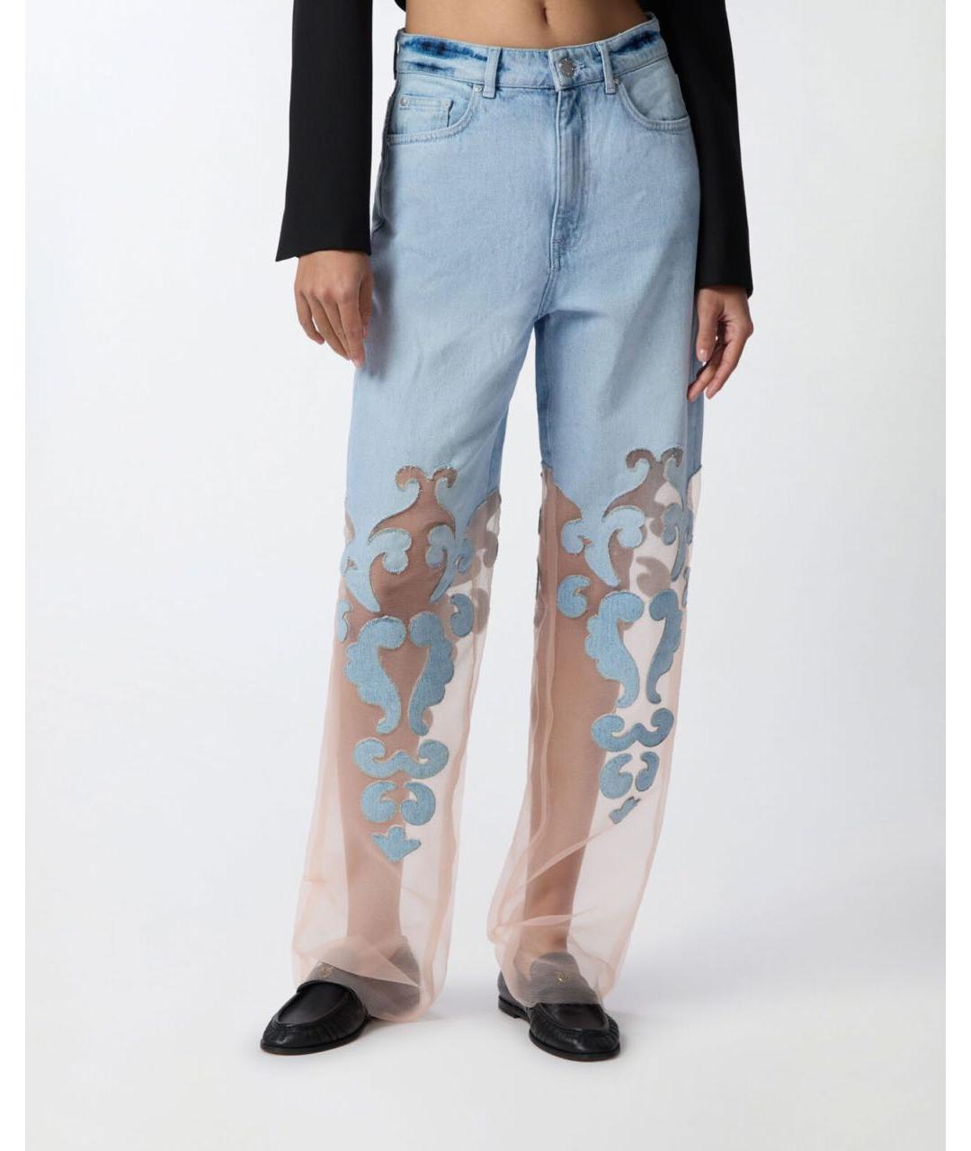 PINKO Голубые хлопко-полиэстеровые прямые джинсы, фото 7