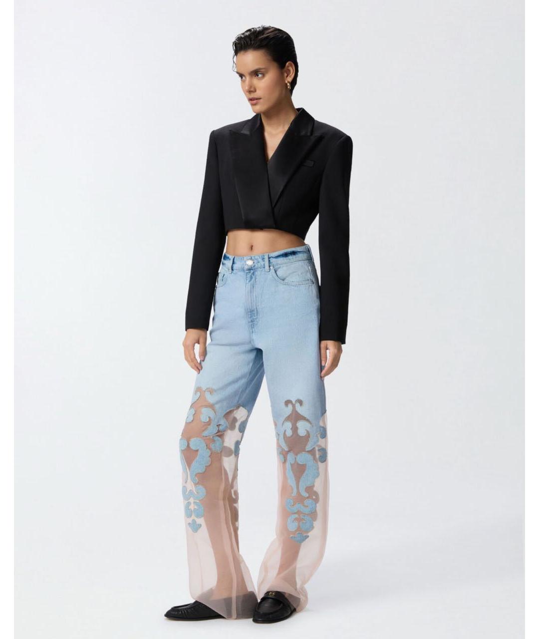 PINKO Голубые хлопко-полиэстеровые прямые джинсы, фото 8