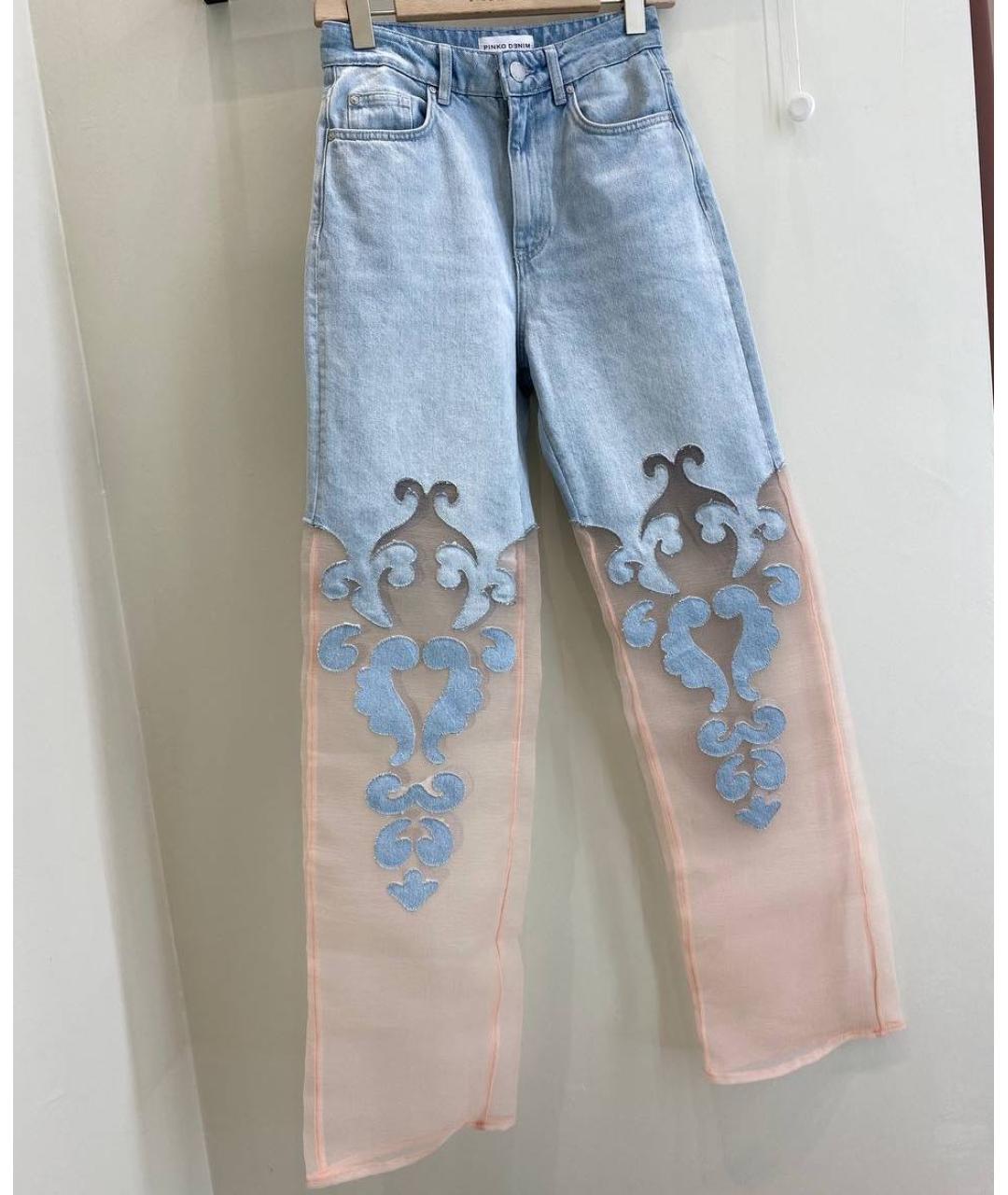 PINKO Голубые хлопко-полиэстеровые прямые джинсы, фото 2
