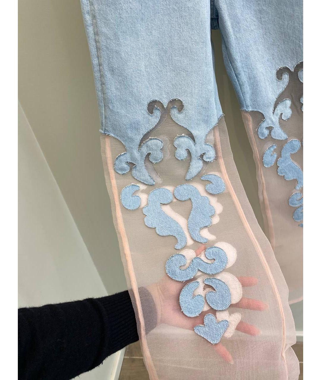 PINKO Голубые хлопко-полиэстеровые прямые джинсы, фото 5