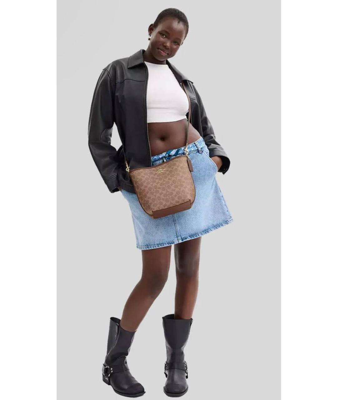 COACH Коричневая сумка через плечо из искусственной кожи, фото 7