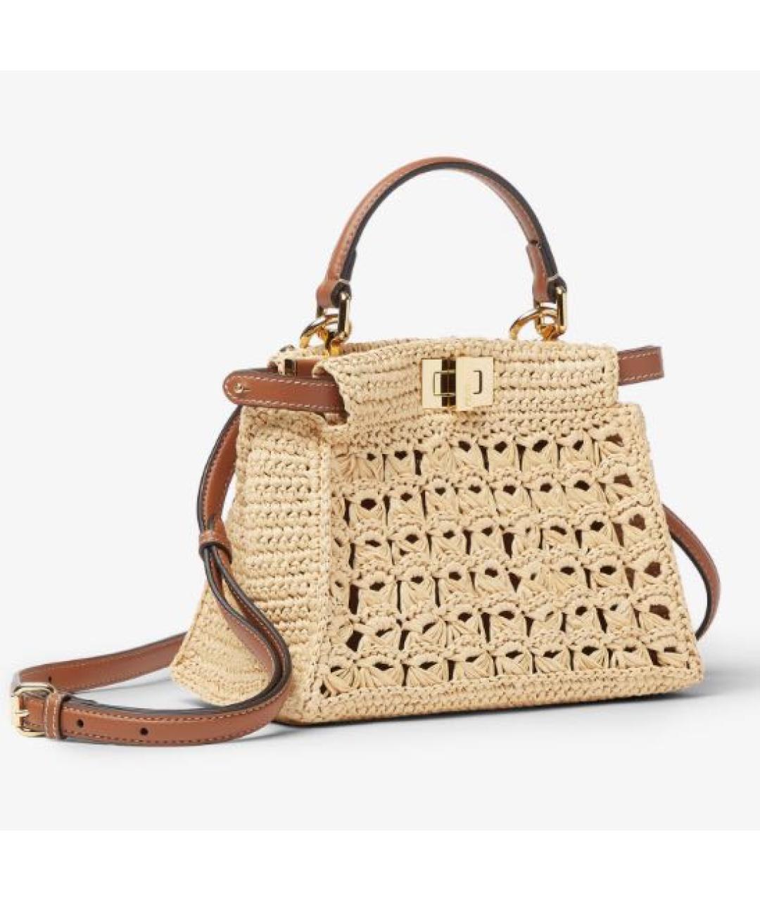 FENDI Бежевая пелетеная сумка тоут, фото 3