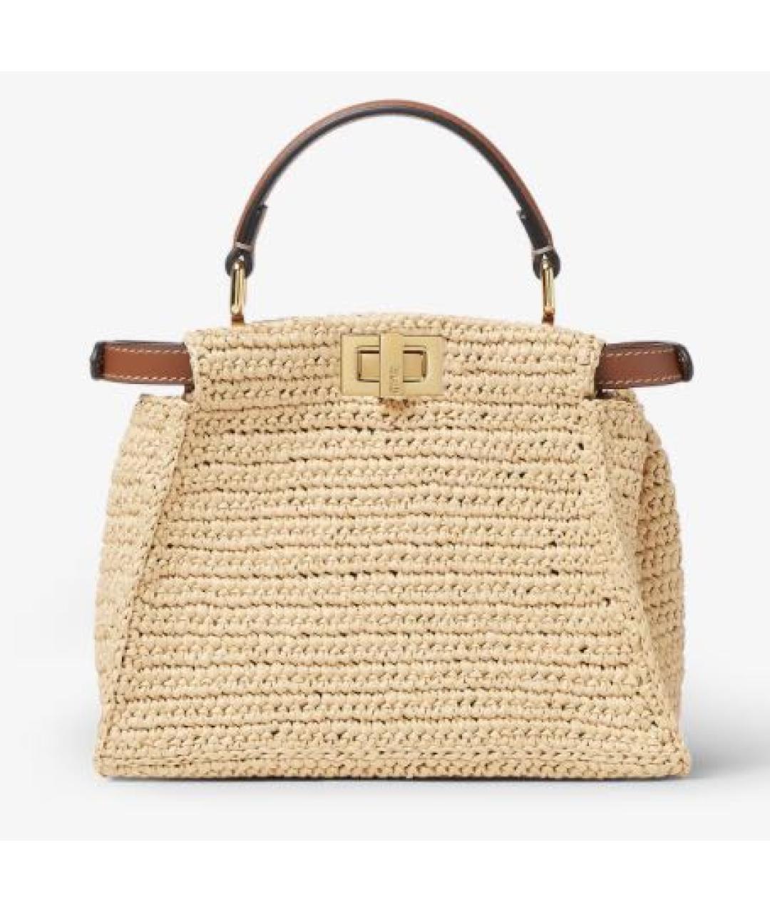 FENDI Бежевая пелетеная сумка тоут, фото 2