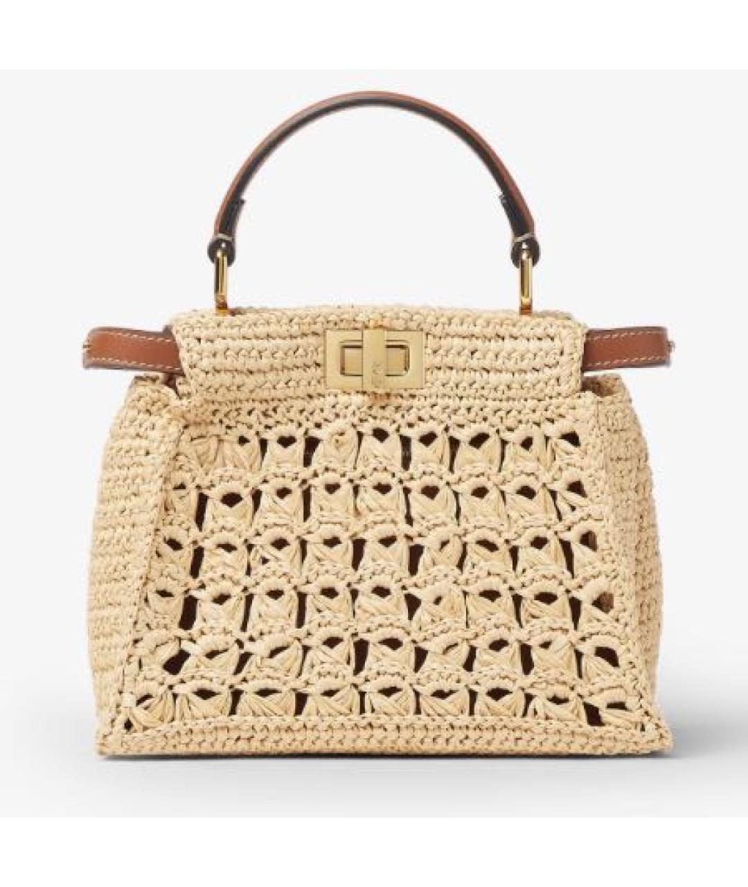 FENDI Бежевая пелетеная сумка тоут, фото 6