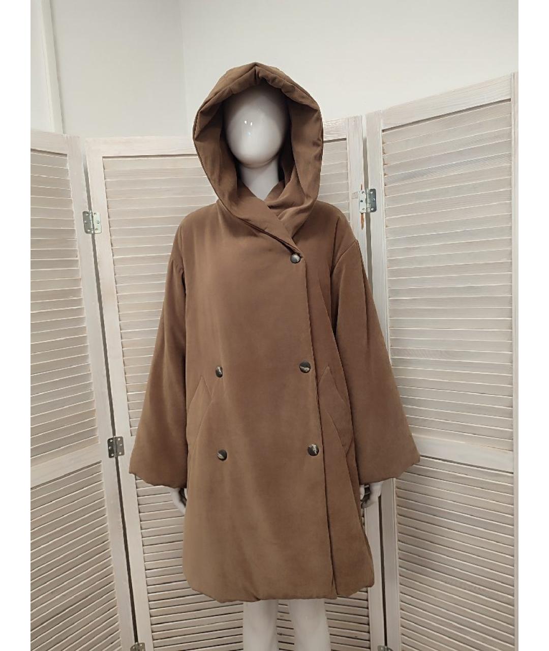 MAX MARA Коричневое полиэстеровое пальто, фото 4