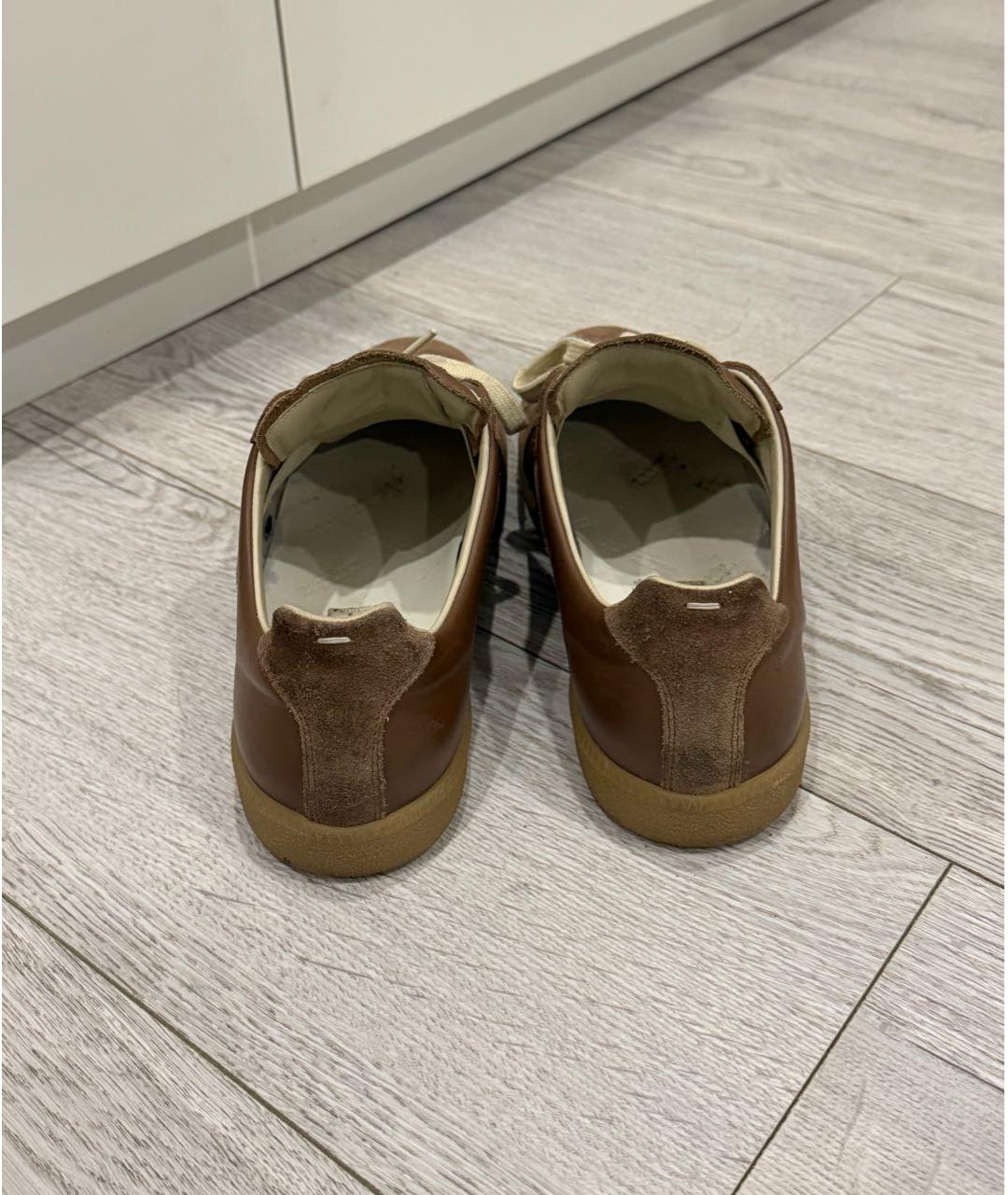 MAISON MARGIELA Коричневые кожаные низкие кроссовки / кеды, фото 4