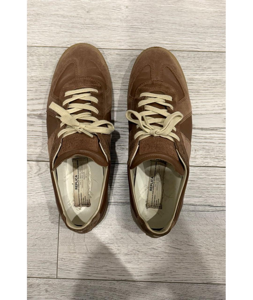 MAISON MARGIELA Коричневые кожаные низкие кроссовки / кеды, фото 3