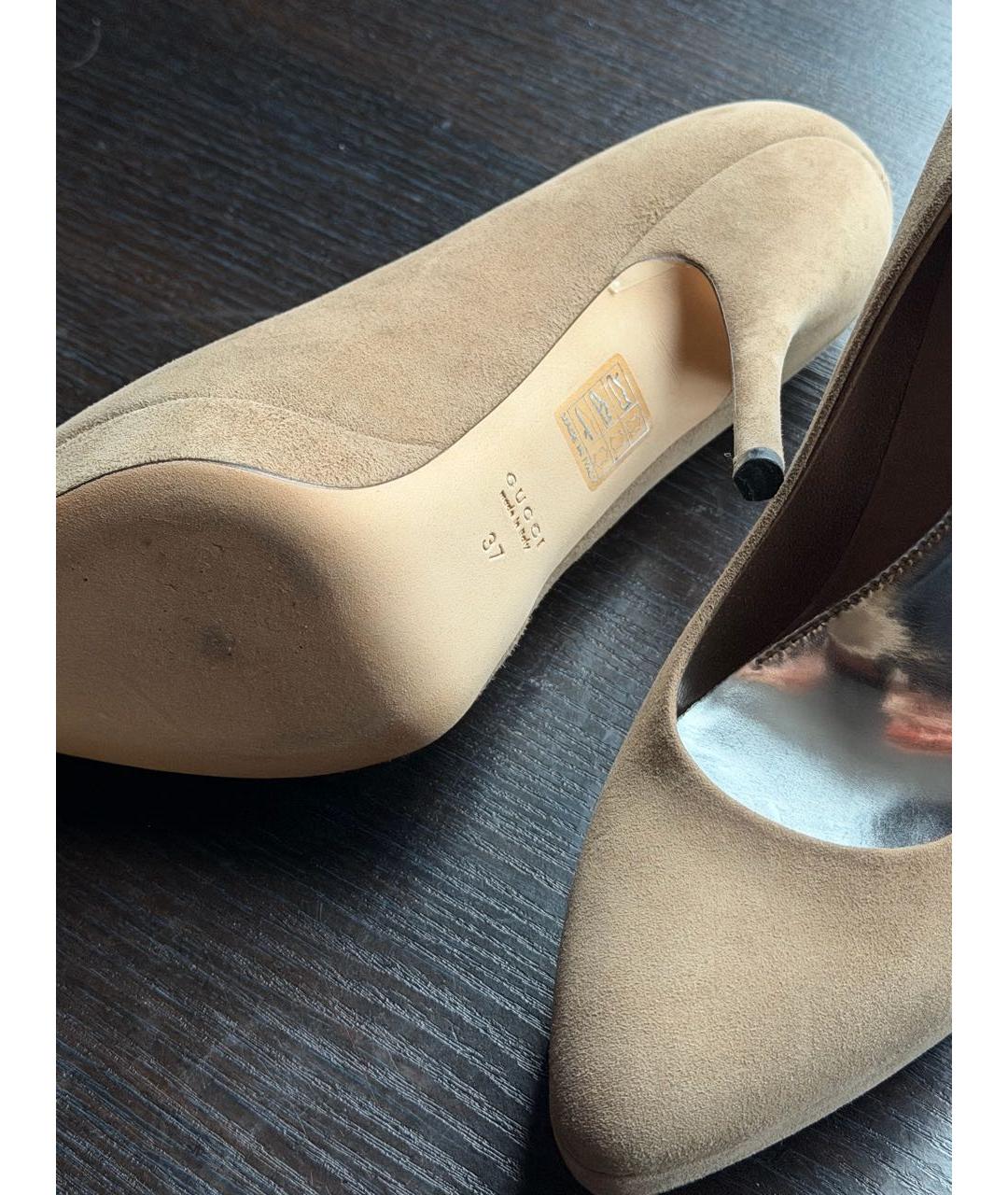GUCCI Бежевые замшевые туфли, фото 5