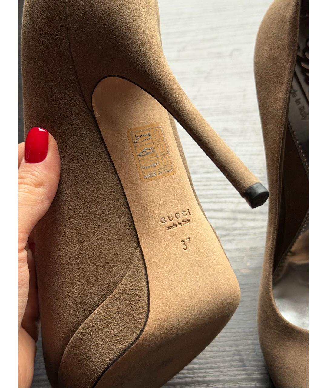 GUCCI Бежевые замшевые туфли, фото 4