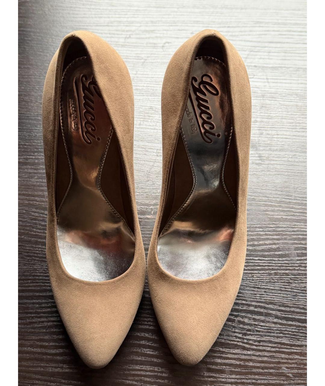 GUCCI Бежевые замшевые туфли, фото 3