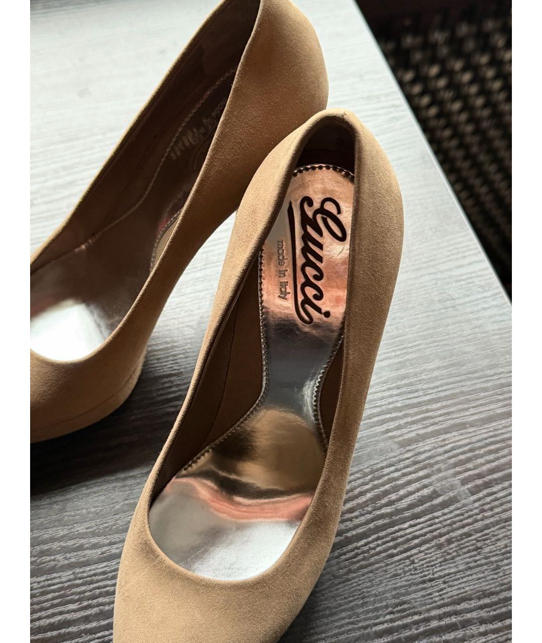 GUCCI Бежевые замшевые туфли, фото 6