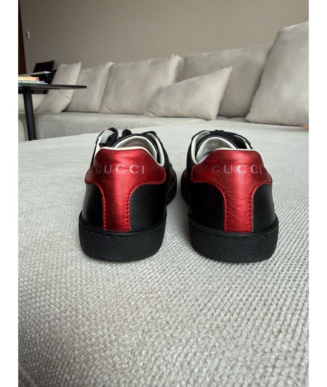 GUCCI KIDS Черные кожаные кеды, фото 4