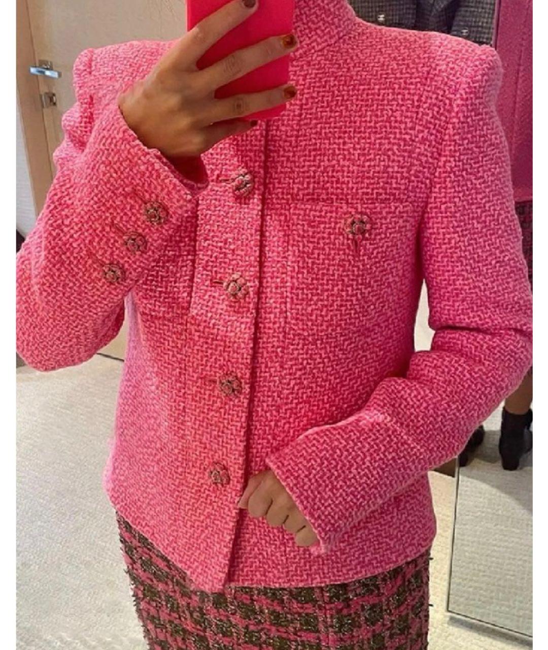 CHANEL Фуксия твидовый жакет/пиджак, фото 5
