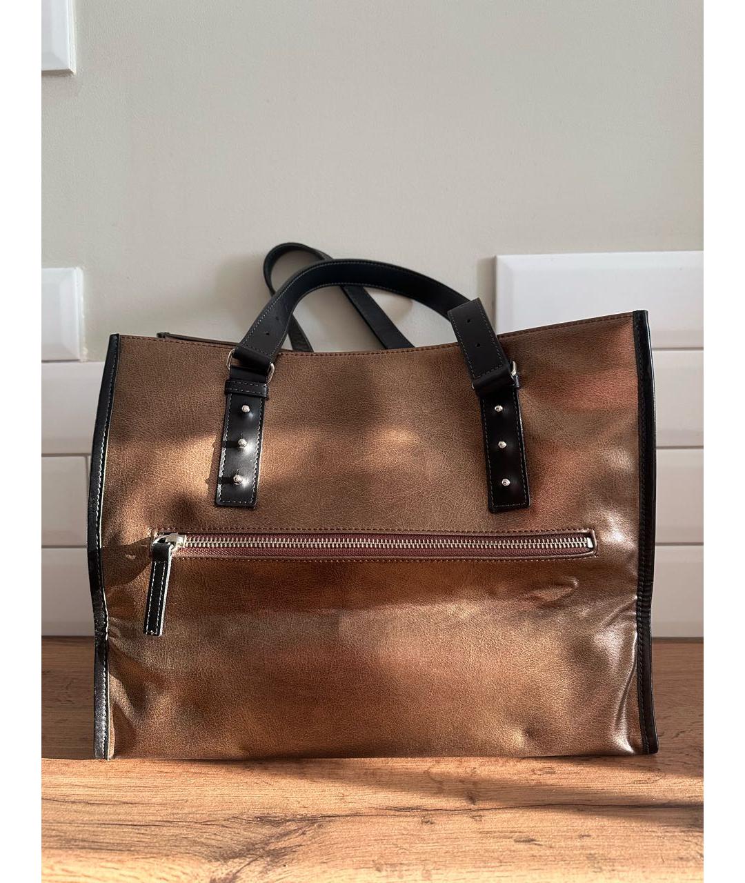 JEAN PAUL GAULTIER Золотая кожаная сумка тоут, фото 2