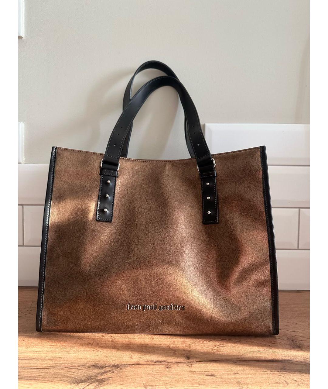 JEAN PAUL GAULTIER Золотая кожаная сумка тоут, фото 9