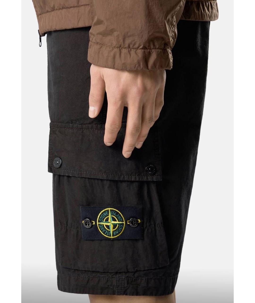 STONE ISLAND Черные хлопковые шорты, фото 5