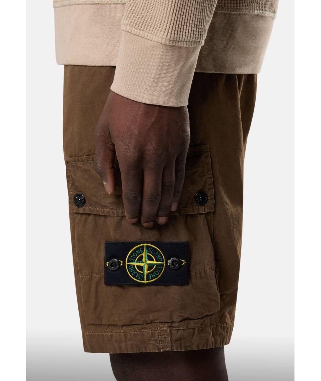 STONE ISLAND Коричневые хлопковые шорты, фото 5