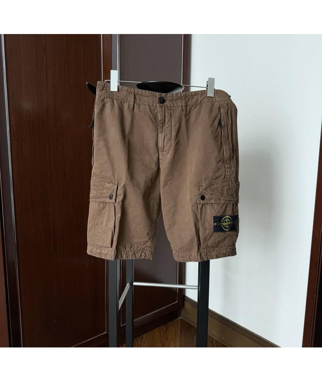 STONE ISLAND Коричневые хлопковые шорты, фото 4