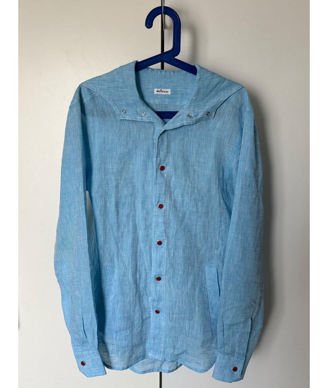 KITON Голубая льняная кэжуал рубашка, фото 6